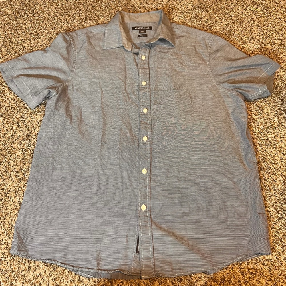 Michael Kors Striped Button‎ Up Short Sleeve Classic Fit Shirt, Large